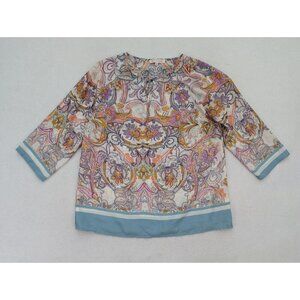 Rose & Thyme Women's Top Size M 3/4 Sleeve Silky Textured Boho Peasant